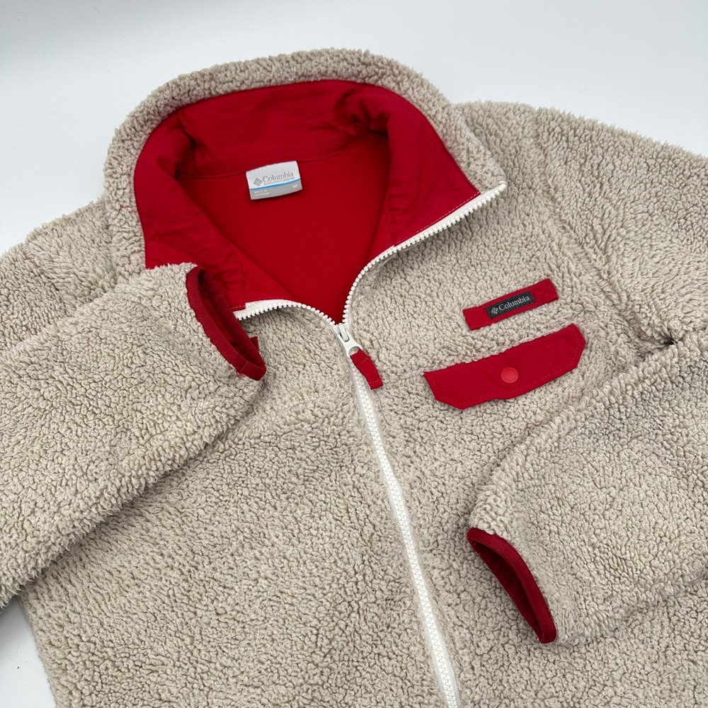 Columbia Wisconsin Badgers Sherpa Fleece Jacket Tan‎ Red Full Zip Womens Medium